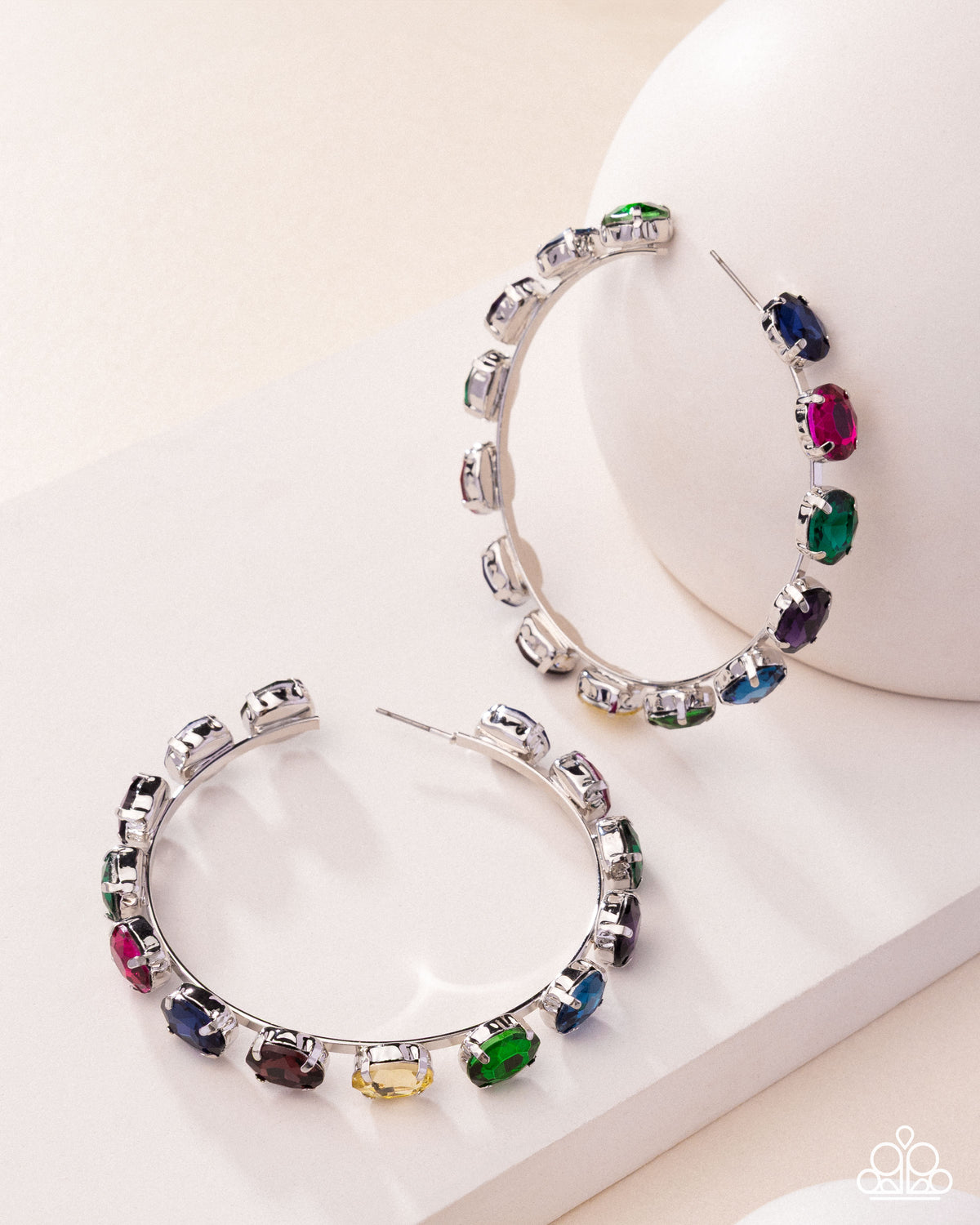paparazzi Grand Finale Glitz Multi Gem Hoop Earrings- lightbox - CarasShop.com - Paparazzi Jewelry by Cara Jewels