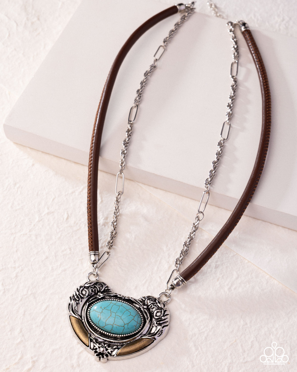 paparazzi Grounded Gesture Turquoise Blue Stone Necklace-on model - CarasShop.com - Paparazzi Jewelry by Cara Jewels