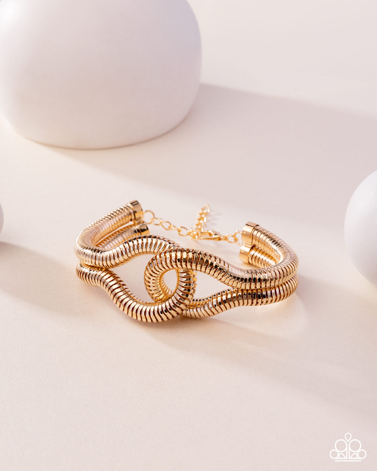 paparazzi Interlocked Ignition Gold Cuff Bracelet- lightbox - CarasShop.com - Paparazzi Jewelry by Cara Jewels