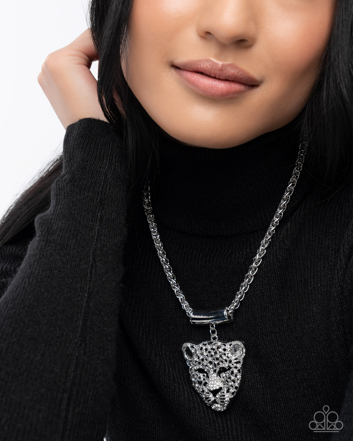 paparazzi Leopard Luminescence Black & White Rhinestone Necklace-on model - CarasShop.com - Paparazzi Jewelry by Cara Jewels