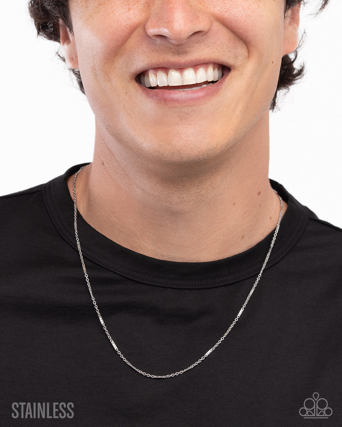 paparazzi No Drama Silver Men's Stainless Steel Necklace- lightbox - CarasShop.com - Paparazzi Jewelry by Cara Jewels