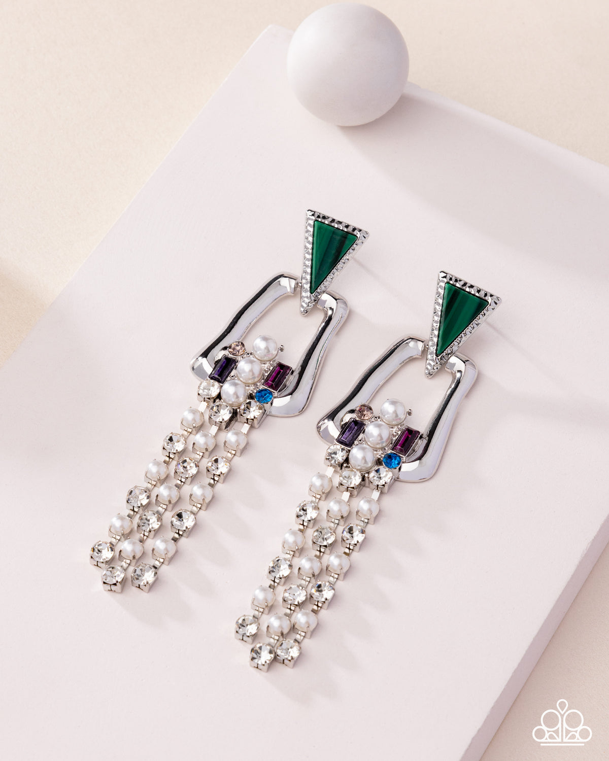 paparazzi Ravishing Reputation Green & White Pearl and Rhinestone Earrings- lightbox - CarasShop.com - Paparazzi Jewelry by Cara Jewels