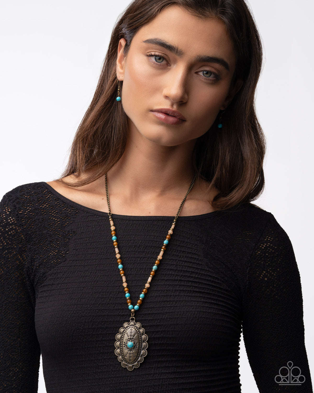 paparazzi Soulful Stones Multi & Brass Necklace-on model - CarasShop.com - Paparazzi Jewelry by Cara Jewels