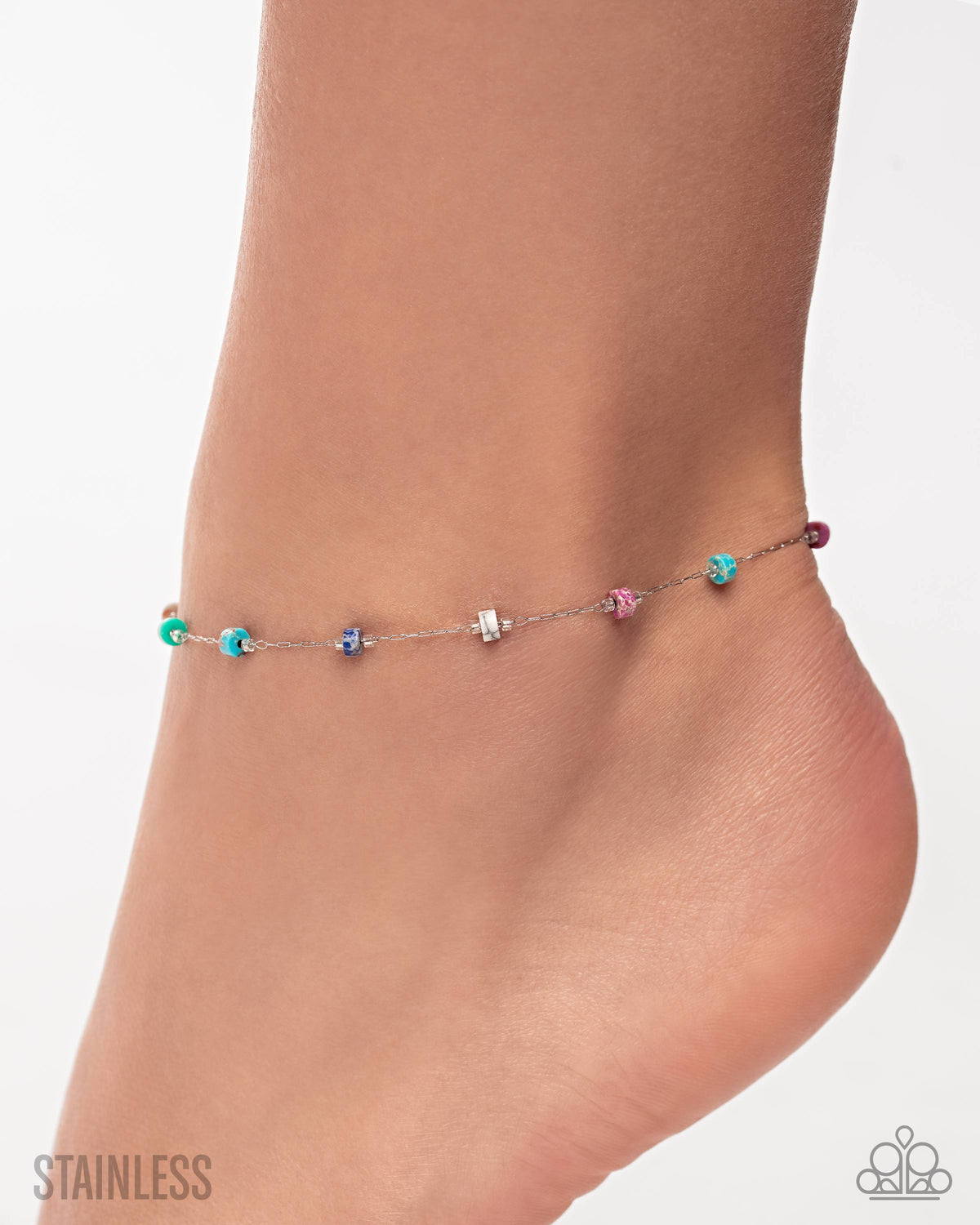 paparazzi Stony Surrender Multi Stone Anklet-on model - CarasShop.com - Paparazzi Jewelry by Cara Jewels
