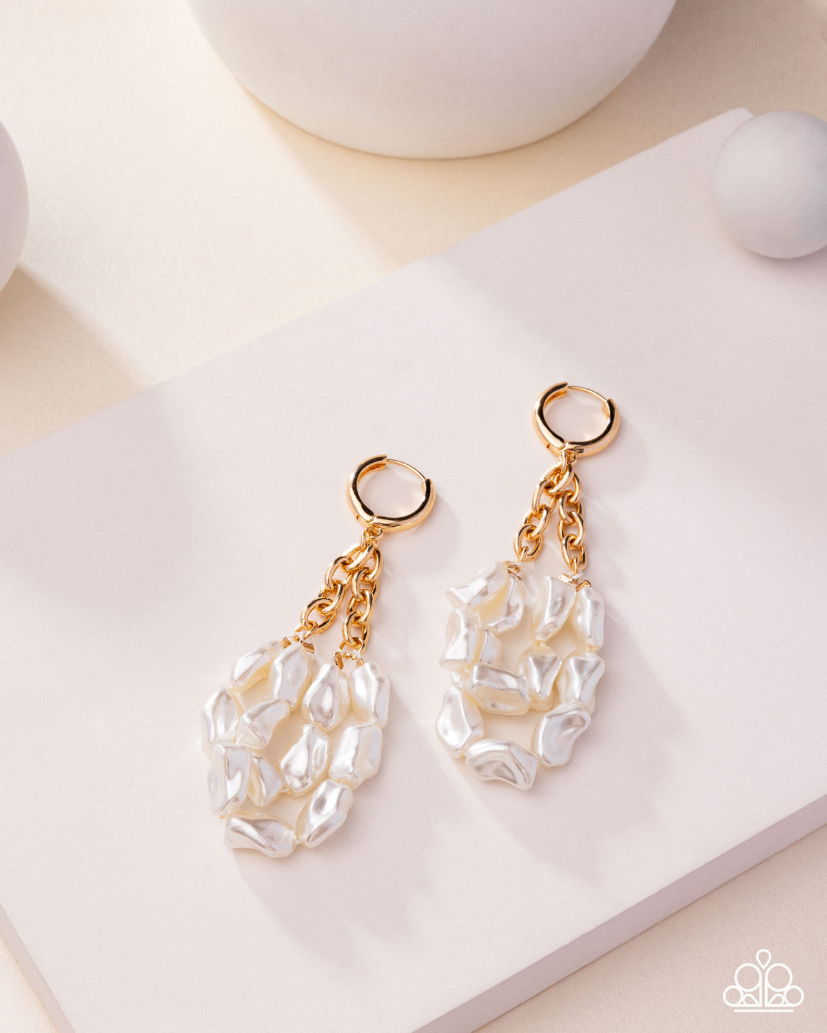 paparazzi Sunset State of Mind Gold & White Pearl Earrings-on model - CarasShop.com - Paparazzi Jewelry by Cara Jewels