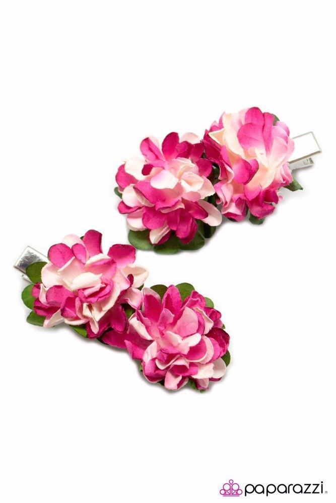 Paper Towns Pink Flower Hair Clips - Paparazzi Accessories- lightbox - CarasShop.com - Paparazzi Jewelry by Cara Jewels