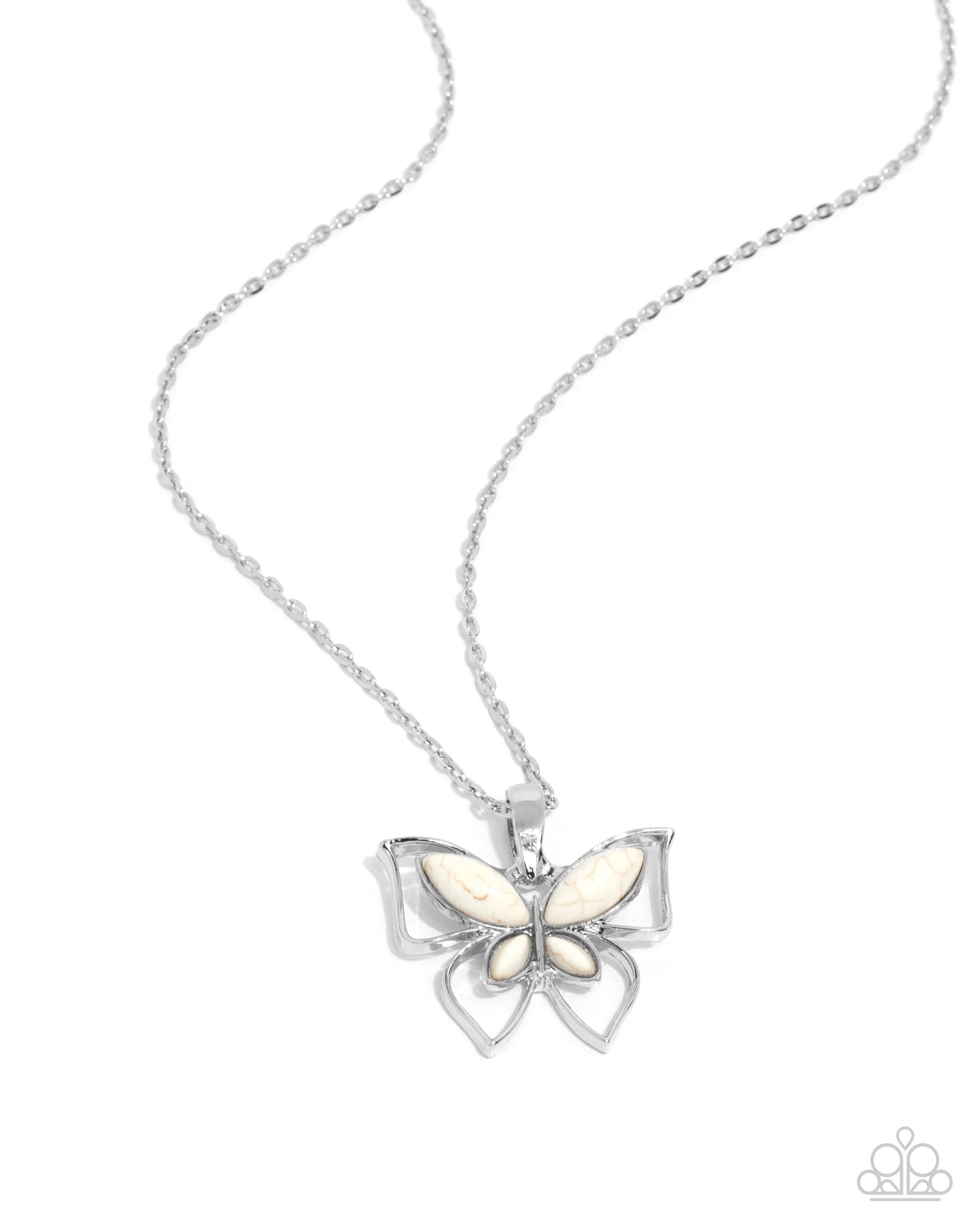 Papillon Persuasion White Stone Butterfly Necklace - Paparazzi Accessories- lightbox - CarasShop.com - Paparazzi Jewelry by Cara Jewels