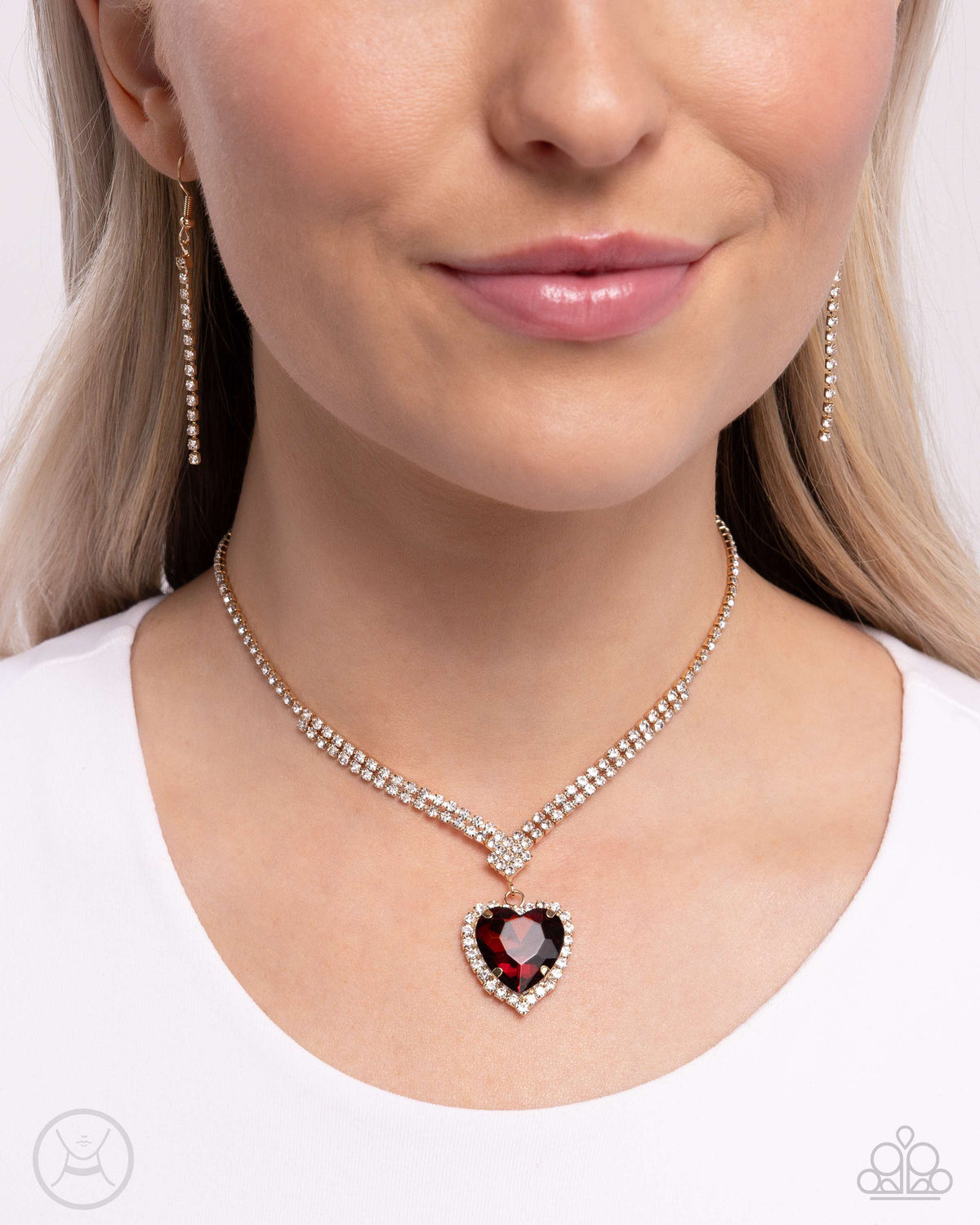 Parisian Playdate Brown Rhinestone Heart Necklace - Paparazzi Accessories- on model - CarasShop.com - Paparazzi Jewelry by Cara Jewels