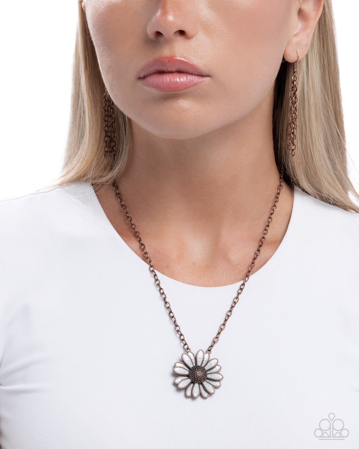Parisian Posy Copper Necklace - Paparazzi Accessories-on model - CarasShop.com - Paparazzi Jewelry by Cara Jewels