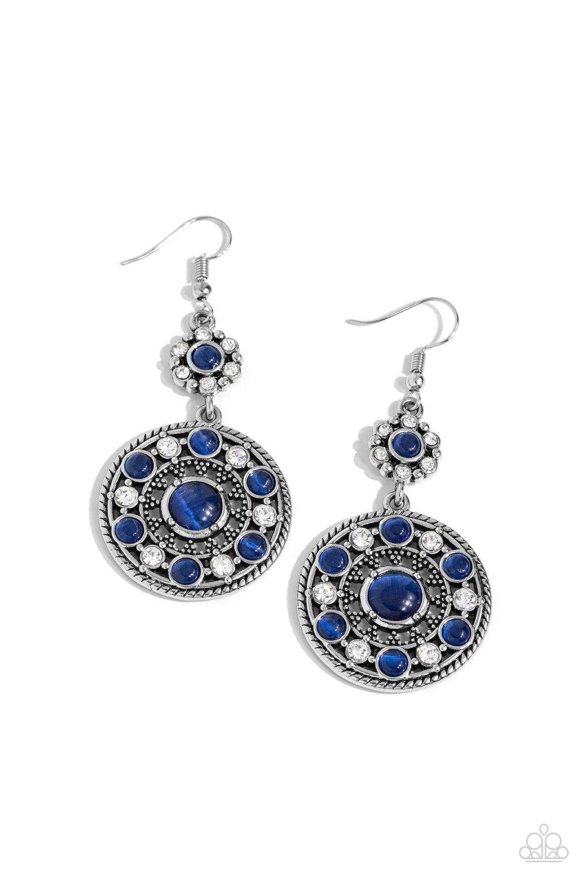Party at My PALACE Blue Cat's Eye Stone Earrings - Paparazzi Accessories- lightbox - CarasShop.com - Paparazzi Jewelry by Cara Jewels