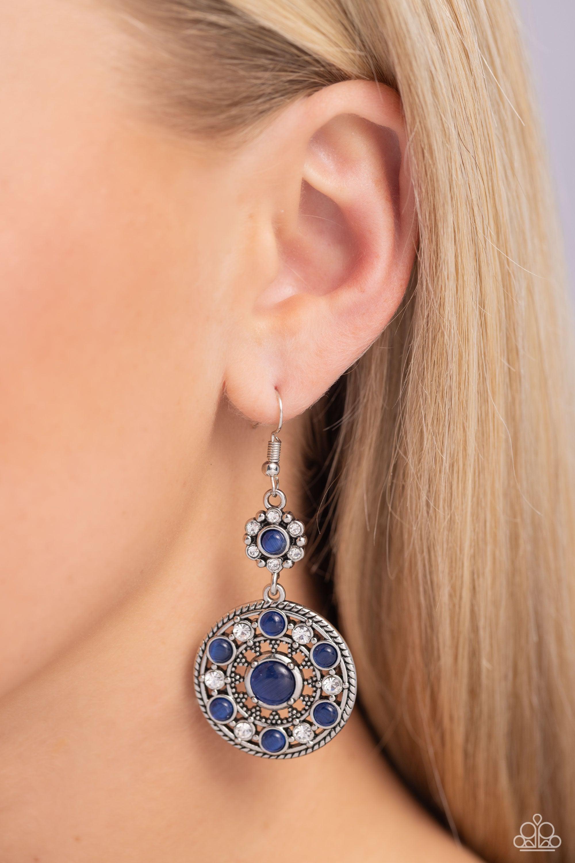 Party at My PALACE Blue Cat's Eye Stone Earrings - Paparazzi Accessories- lightbox - CarasShop.com - Paparazzi Jewelry by Cara Jewels