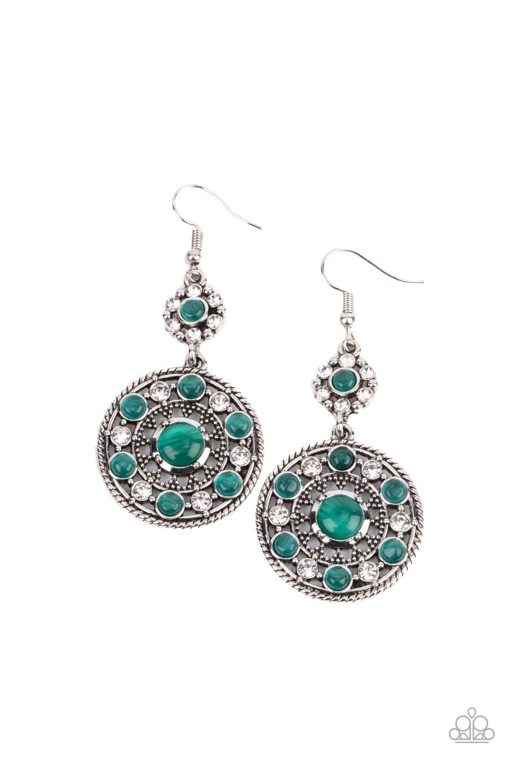 Party at My PALACE Green Cat's Eye Stone Earrings - Paparazzi Accessories- lightbox - CarasShop.com - Paparazzi Jewelry by Cara Jewels