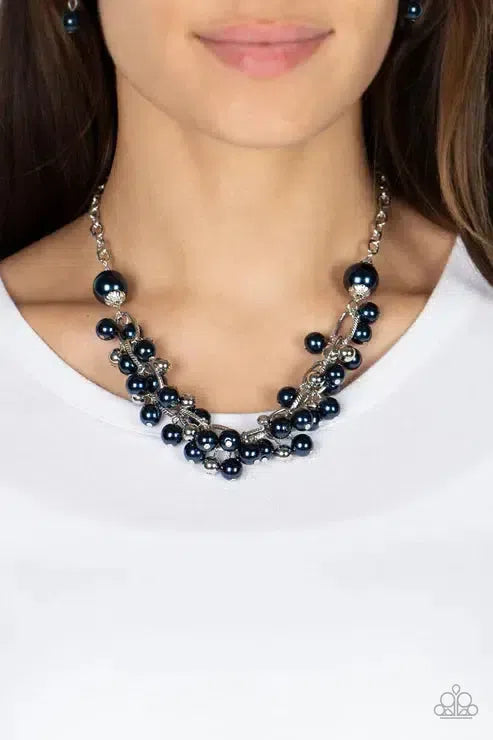 Party Crasher Blue Necklace - Paparazzi Accessories-on model - CarasShop.com - Paparazzi Jewelry by Cara Jewels