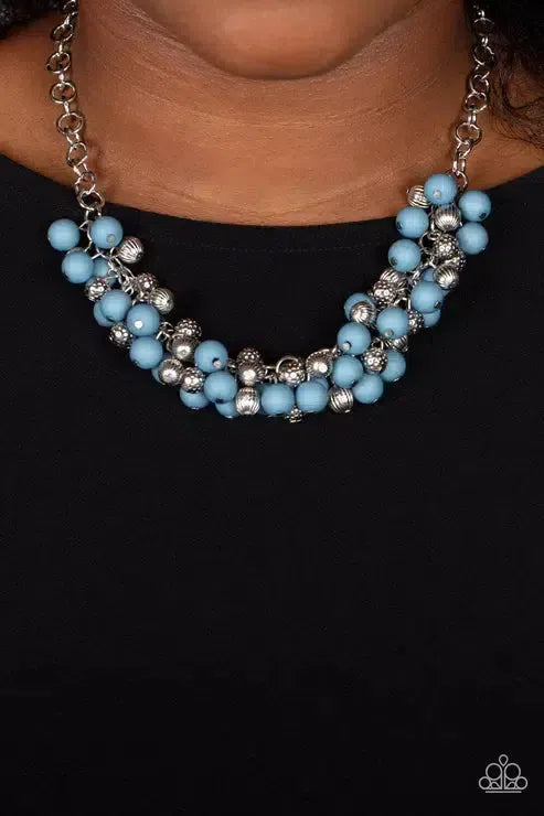 Party Procession Blue Necklace - Paparazzi Accessories-on model - CarasShop.com - Paparazzi Jewelry by Cara Jewels