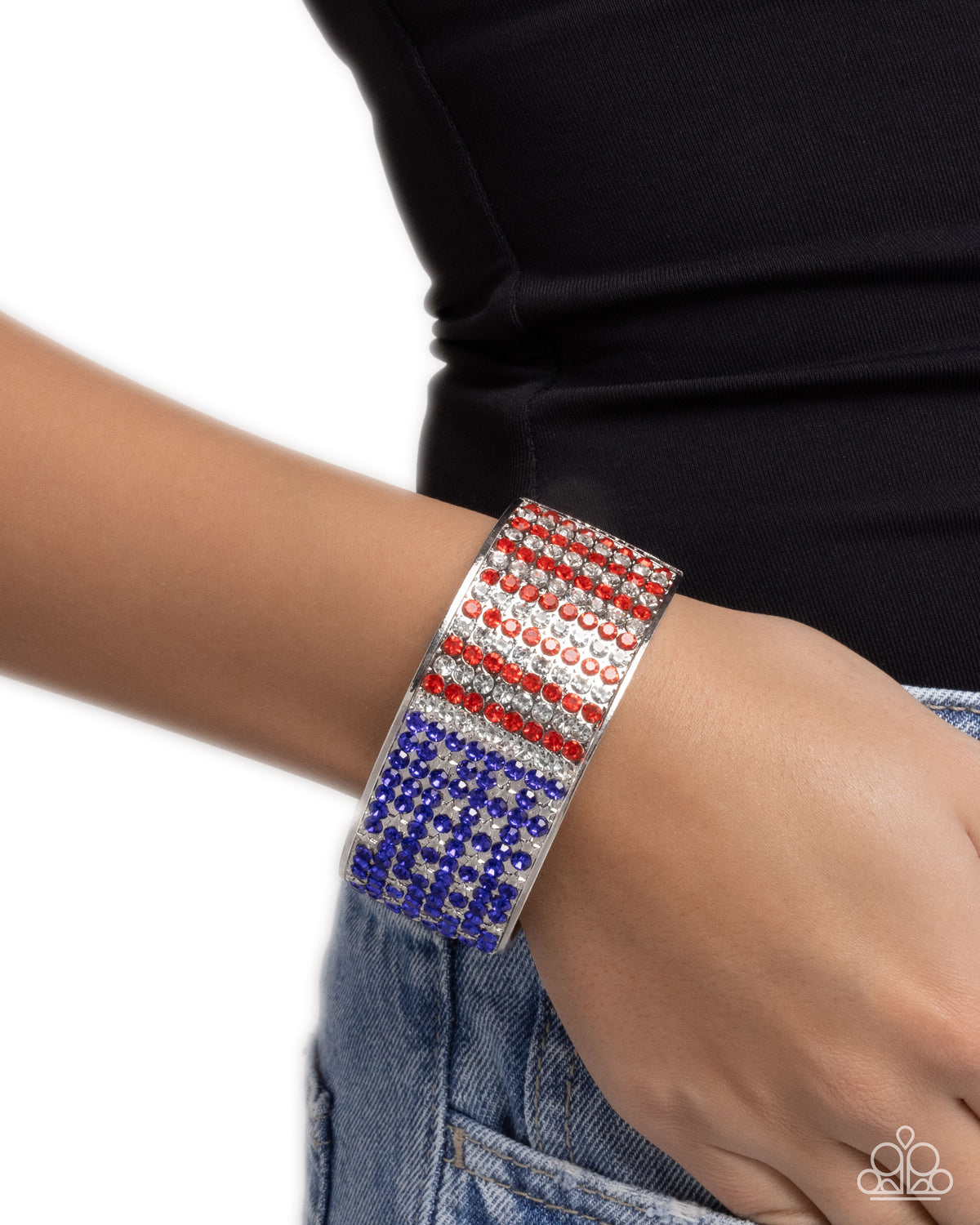 Passionate Patriotism Multi Red, White & Blue Rhinestone Bracelet - Paparazzi Accessories-on model - CarasShop.com - Paparazzi Jewelry by Cara Jewels