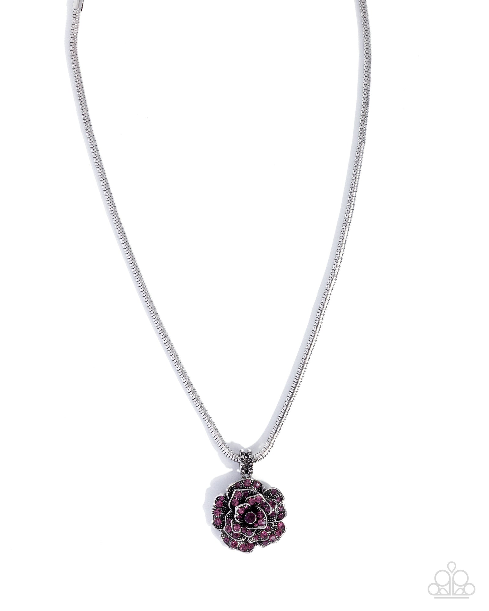 Passionate Petals Purple Rhinestone Flower Necklace - Paparazzi Accessories- lightbox - CarasShop.com - Paparazzi Jewelry by Cara Jewels