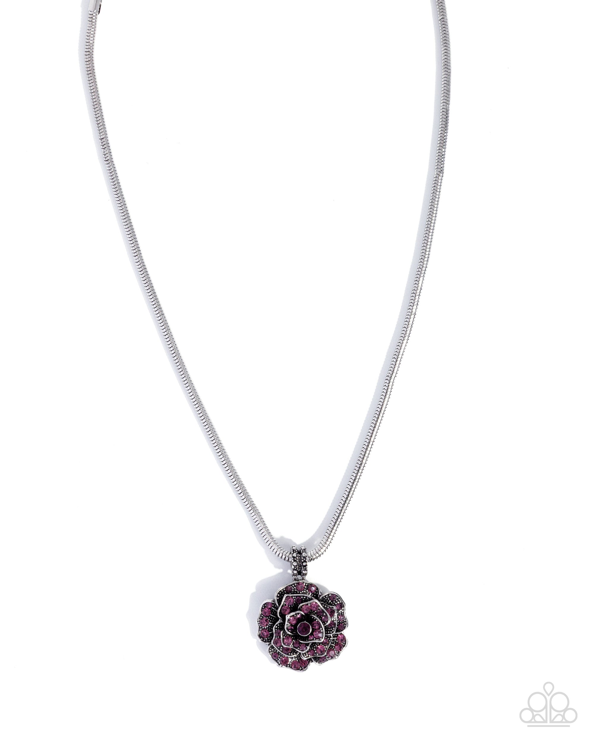 Passionate Petals Purple Rhinestone Flower Necklace - Paparazzi Accessories- lightbox - CarasShop.com - Paparazzi Jewelry by Cara Jewels