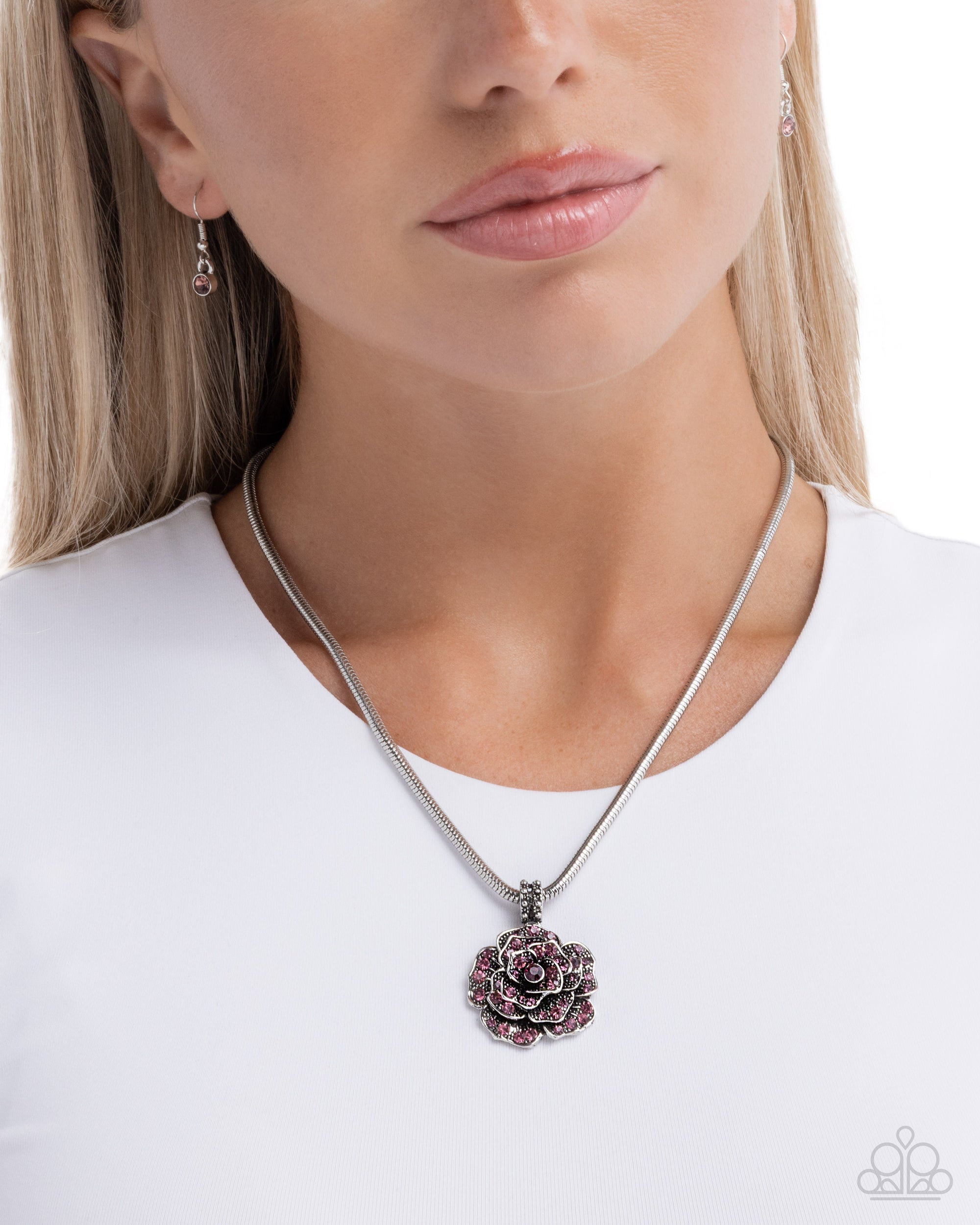 Passionate Petals Purple Rhinestone Flower Necklace - Paparazzi Accessories- lightbox - CarasShop.com - Paparazzi Jewelry by Cara Jewels
