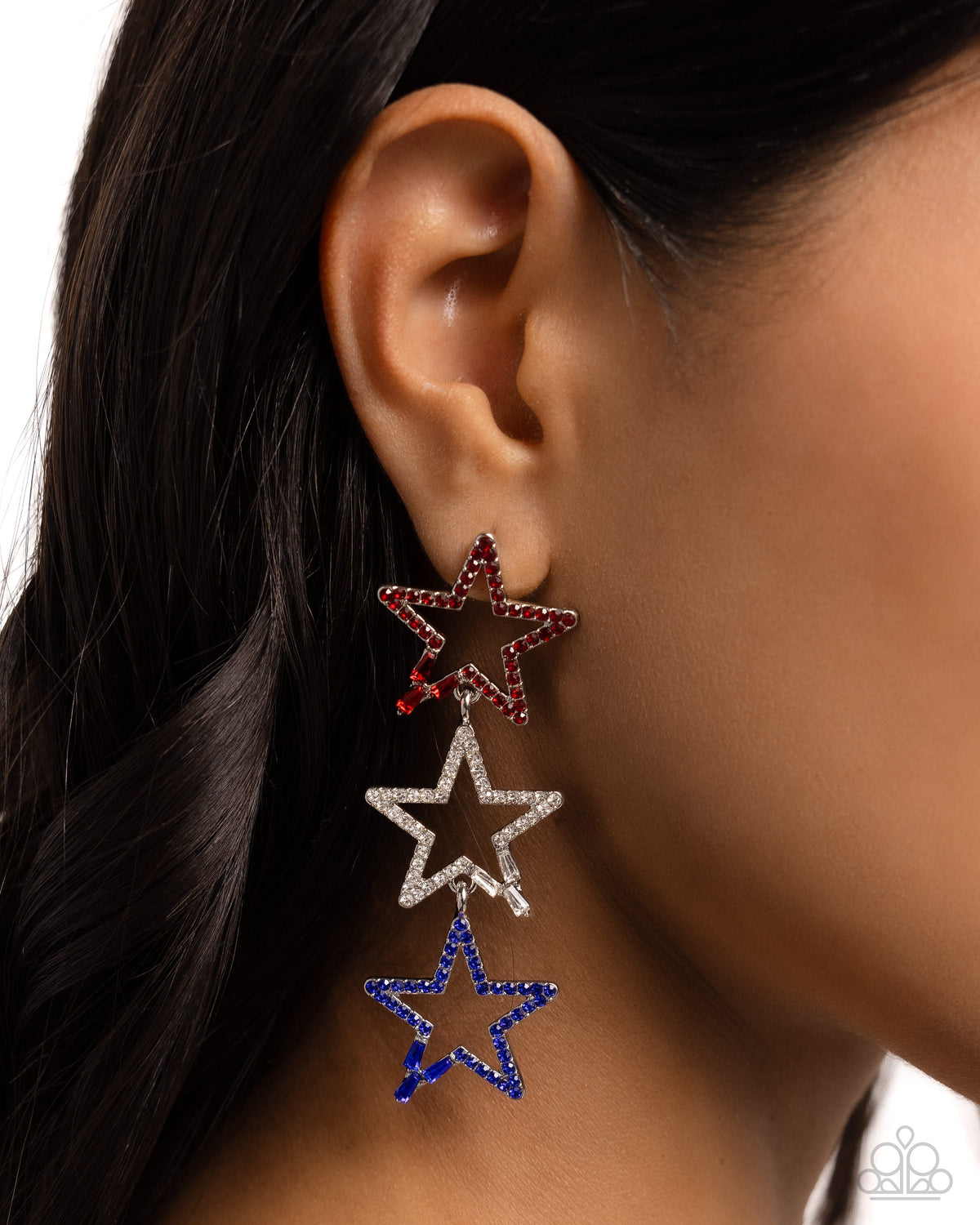 Patriotic Pageantry Multi Red-White-Blue Star Earrings - Paparazzi Accessories- on model - CarasShop.com - Paparazzi Jewelry by Cara Jewels