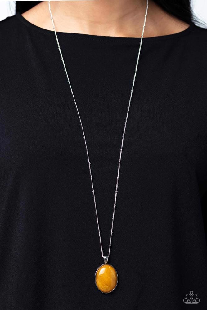 Peaceful Glow Yellow Necklace - Paparazzi Accessories- on model - CarasShop.com - Paparazzi Jewelry by Cara Jewels