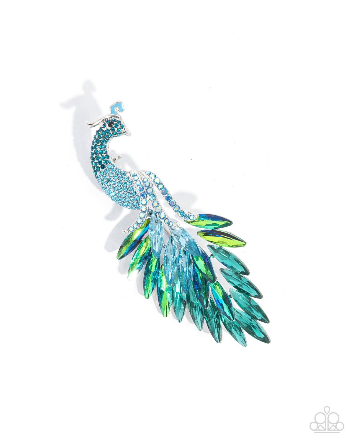 Peacock Pedestal Blue Rhinestone Brooch - Paparazzi Accessories- lightbox - CarasShop.com - Paparazzi Jewelry by Cara Jewels