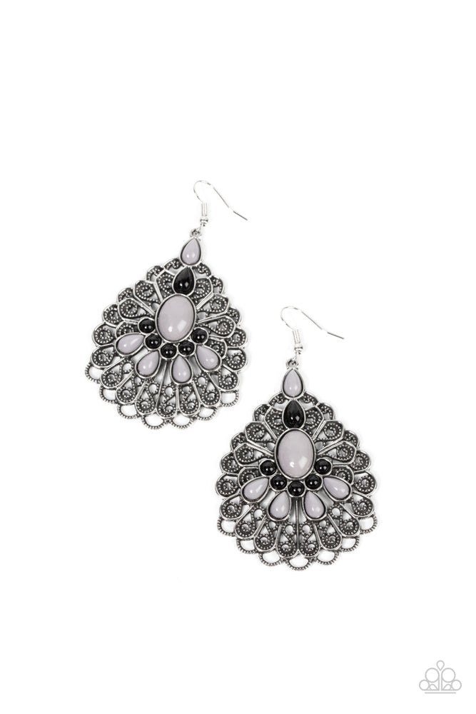 Peacock Prance Silver Earrings - Paparazzi Accessories- lightbox - CarasShop.com - Paparazzi Jewelry by Cara Jewels