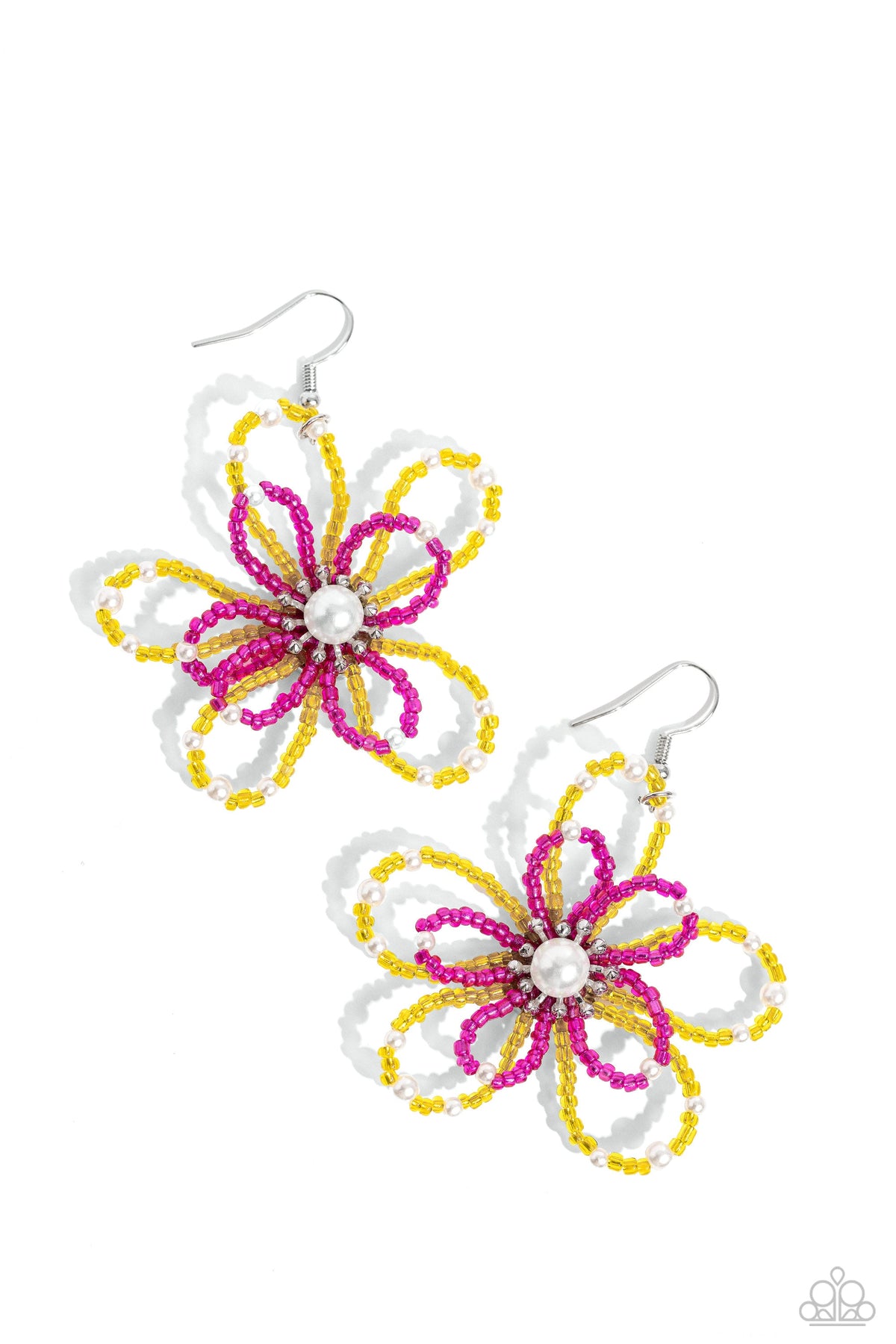 PEARL Crush Yellow & Pink Flower Earrings - Paparazzi Accessories- lightbox - CarasShop.com - Paparazzi Jewelry by Cara Jewels