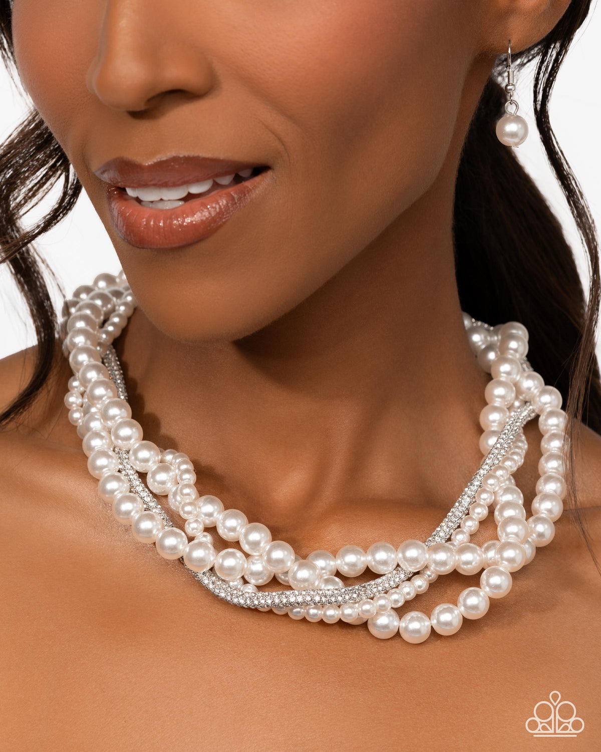 Pearl Pinnacle White Pearl Necklace - Paparazzi Accessories-on model - CarasShop.com - Paparazzi Jewelry by Cara Jewels