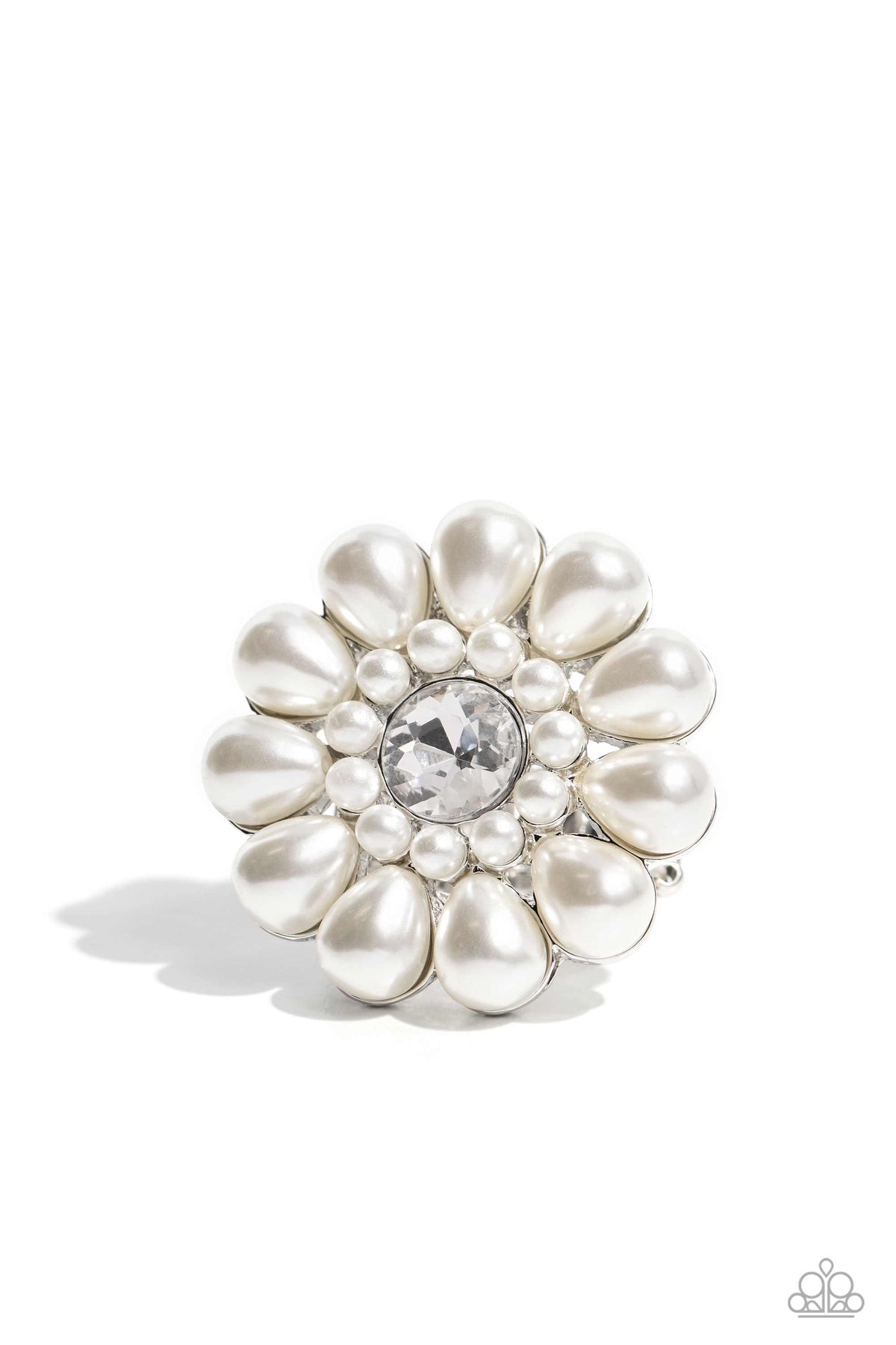 Pearl Talk White Pearl Ring - Paparazzi Accessories- lightbox - CarasShop.com - Paparazzi Jewelry by Cara Jewels
