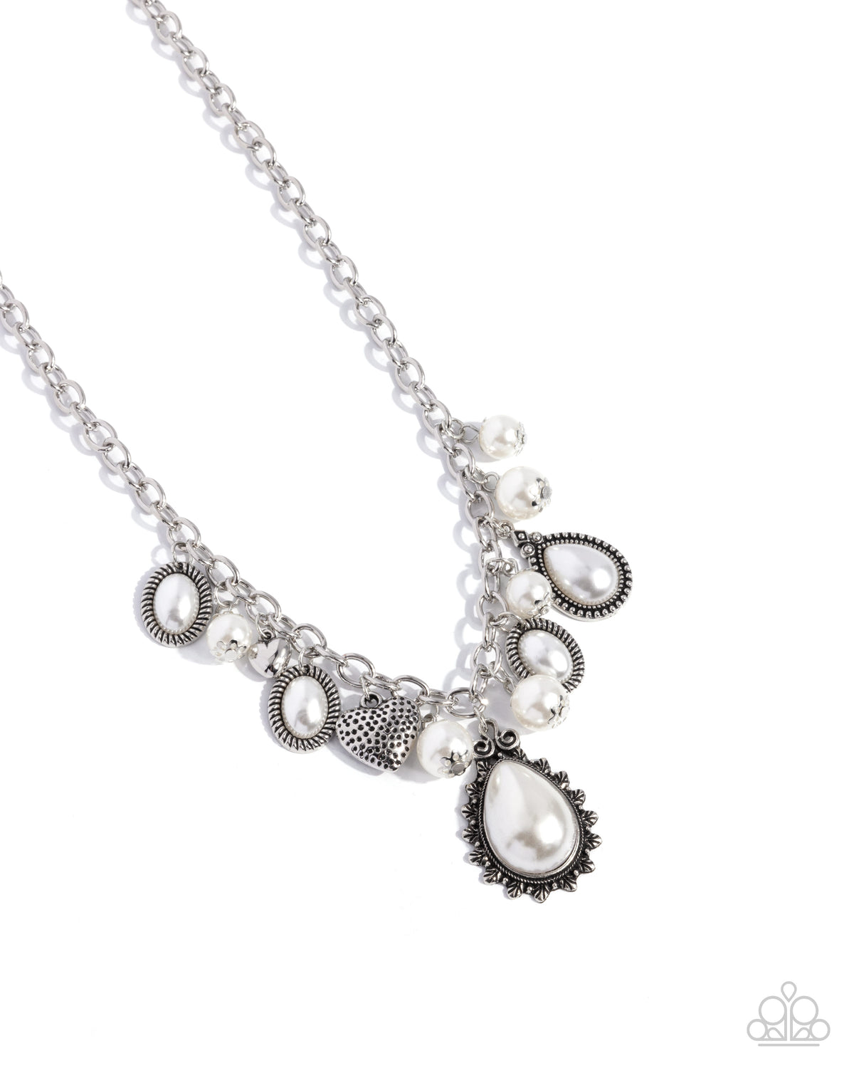 Pearly Pact White Pearl & Heart Necklace & Bracelet Complete Look - Paparazzi Accessories-on model - CarasShop.com - Paparazzi Jewelry by Cara Jewels