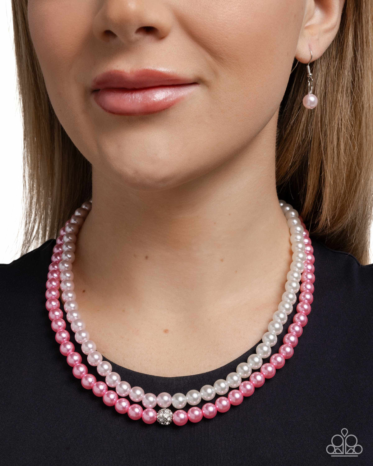 Pearly Paladin Pink & White Pearl Necklace - Paparazzi Accessories- on model - CarasShop.com - Paparazzi Jewelry by Cara Jewels