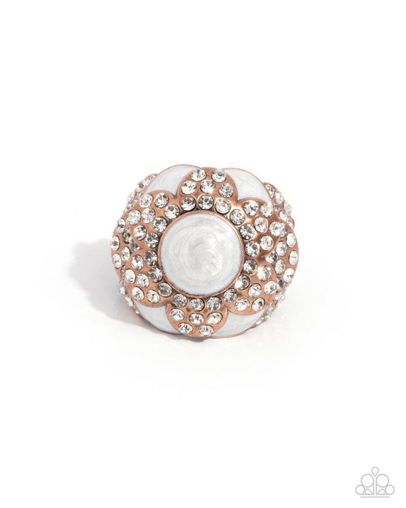 Pearly Podium Copper Ring - Paparazzi Accessories- lightbox - CarasShop.com - Paparazzi Jewelry by Cara Jewels