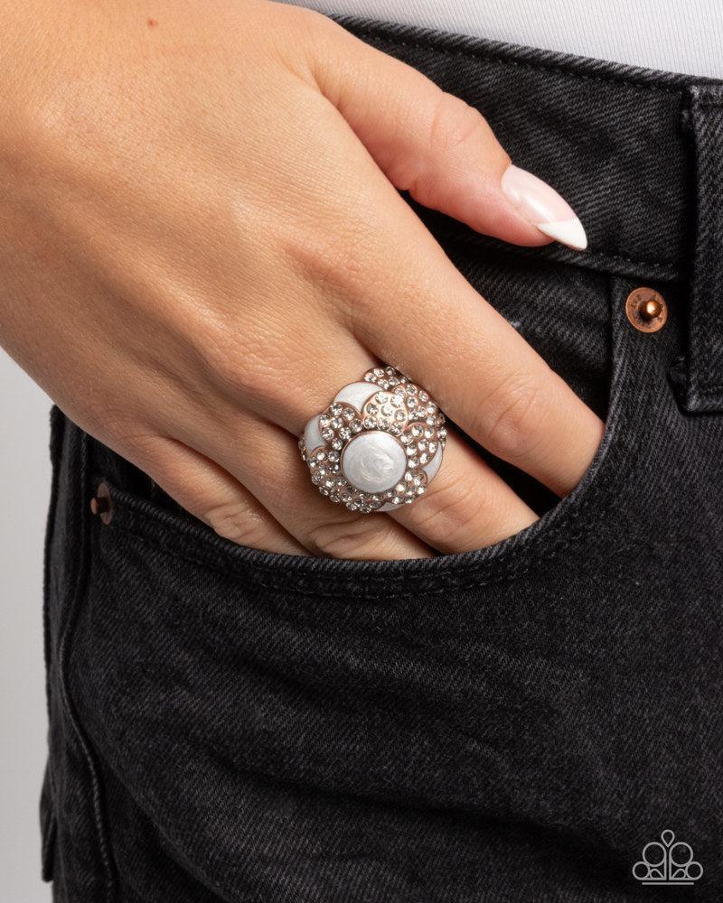 Pearly Podium Copper Ring - Paparazzi Accessories- on model - CarasShop.com - Paparazzi Jewelry by Cara Jewels