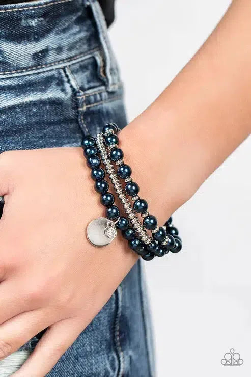 Pearly Professional Blue Bracelet - Paparazzi Accessories-on model - CarasShop.com - Paparazzi Jewelry by Cara Jewels