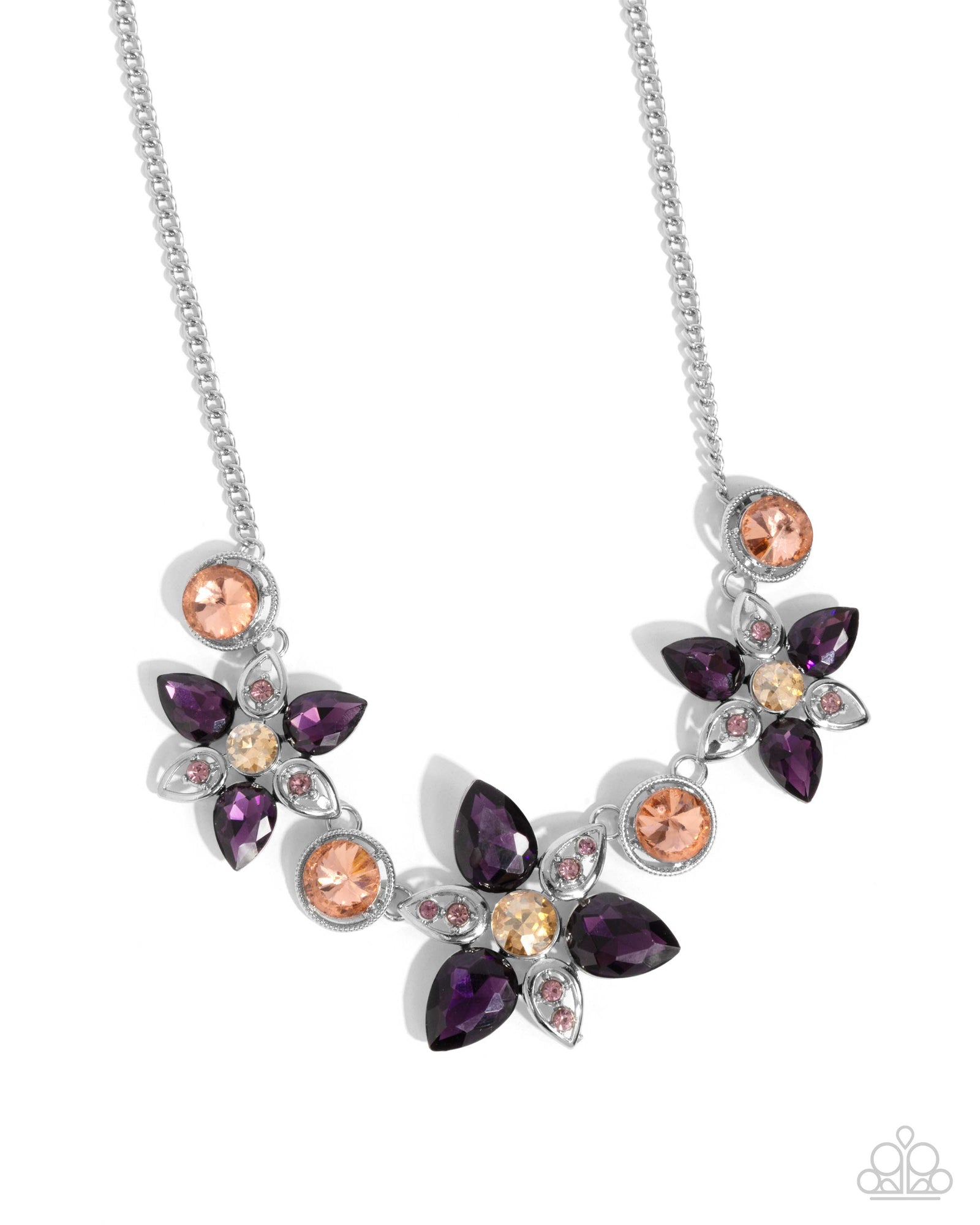 Perennial Promise Purple & Peach Rhinestone Flower Necklace - Paparazzi Accessories- lightbox - CarasShop.com - Paparazzi Jewelry by Cara Jewels