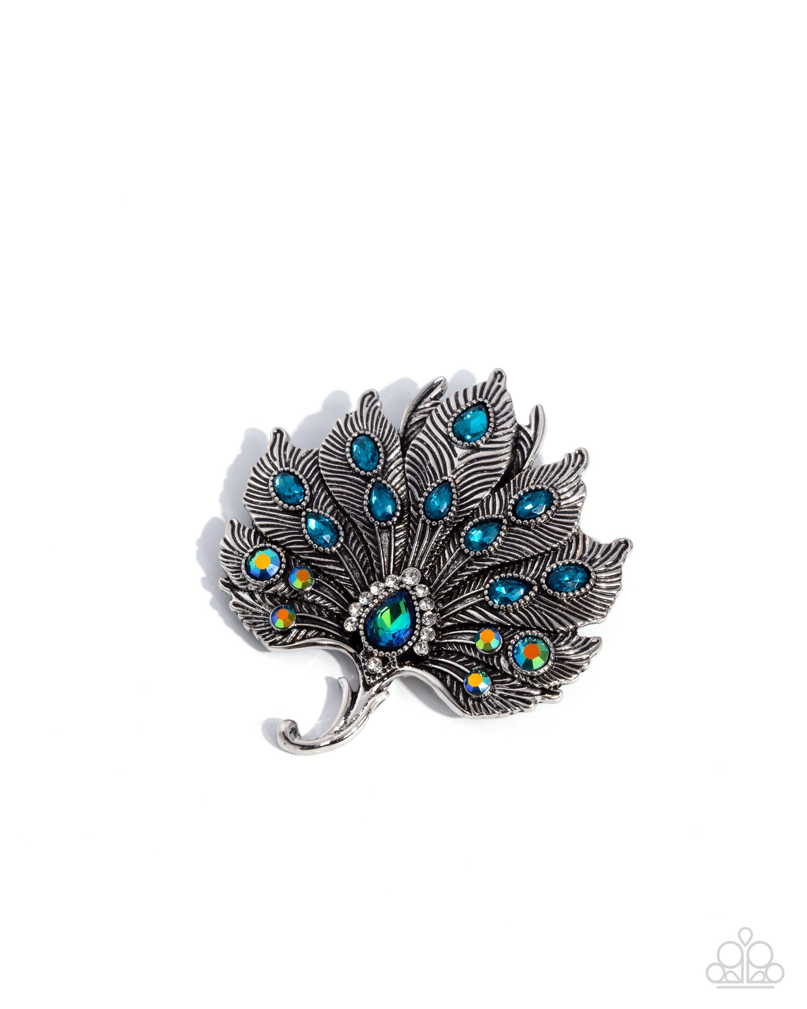 Perfect Peacock Green & Blue Rhinestone Brooch - Paparazzi Accessories- lightbox - CarasShop.com - Paparazzi Jewelry by Cara Jewels