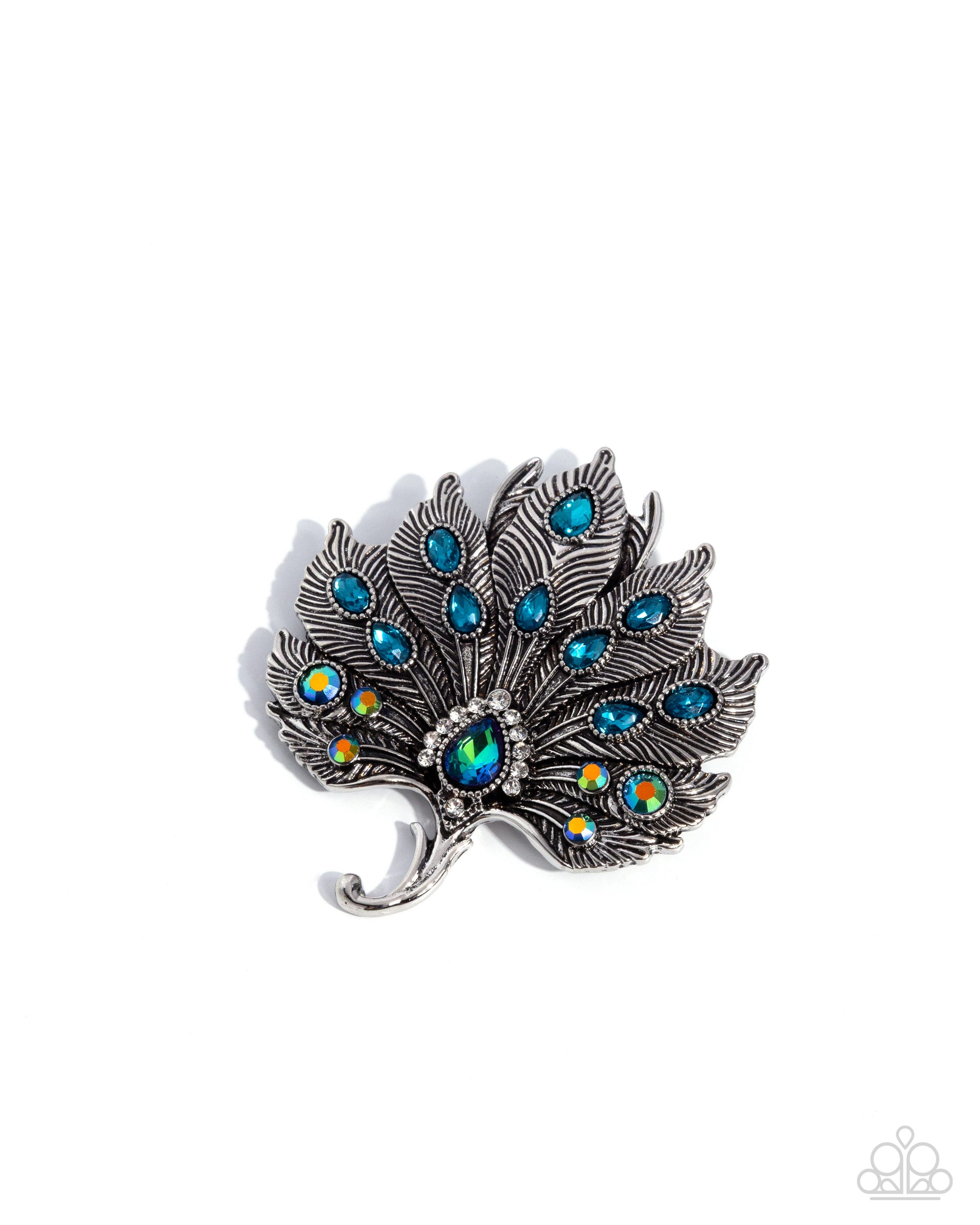 Perfect Peacock Green & Blue Rhinestone Brooch - Paparazzi Accessories- lightbox - CarasShop.com - Paparazzi Jewelry by Cara Jewels
