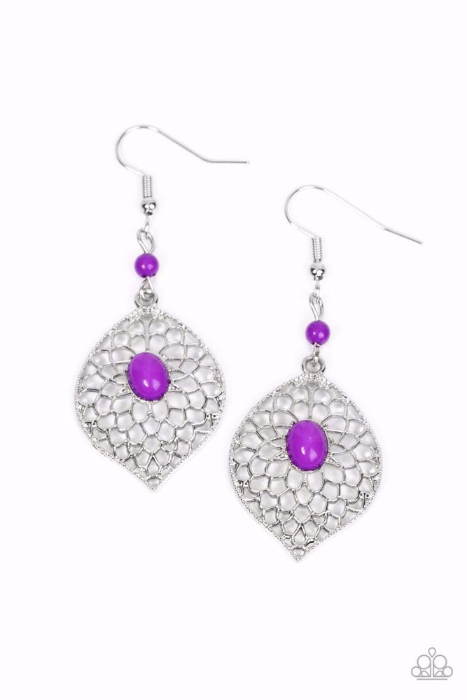 Perky Perennial Purple Earrings - Paparazzi Accessories- lightbox - CarasShop.com - Paparazzi Jewelry by Cara Jewels