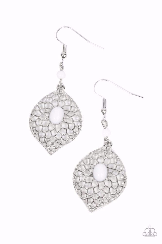 Perky Perennial White Earrings - Paparazzi Accessories- lightbox - CarasShop.com - Paparazzi Jewelry by Cara Jewels