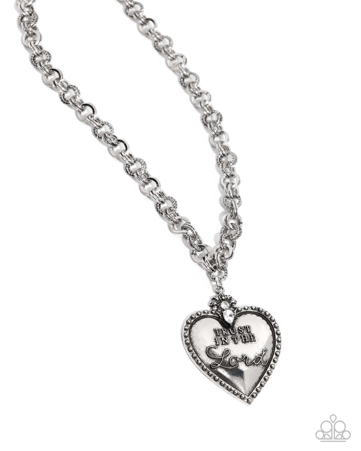 Permanent Proverb White & Silver Heart Necklace - Paparazzi Accessories- lightbox - CarasShop.com - Paparazzi Jewelry by Cara Jewels