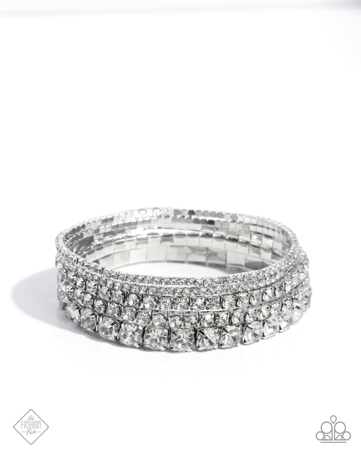 Persistent Pizzazz White Rhinestone Bracelet Set - Paparazzi Accessories- lightbox - CarasShop.com - Paparazzi Jewelry by Cara Jewels