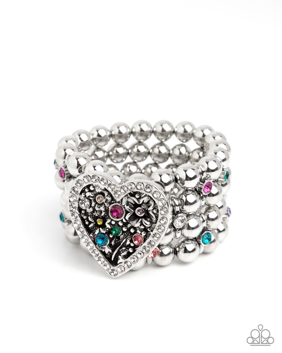 Personal History Multi Rhinestone Heart Bracelet - Paparazzi Accessories- lightbox - CarasShop.com - Paparazzi Jewelry by Cara Jewels