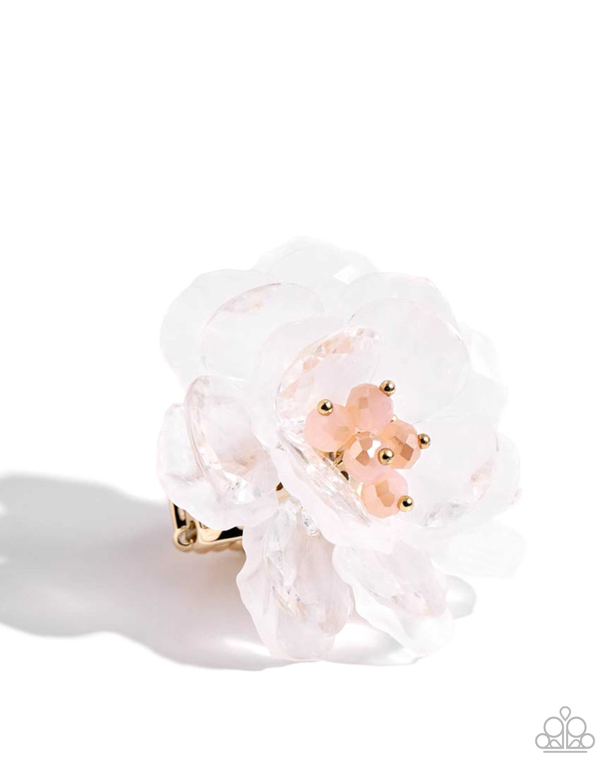 Petal Privilege White Flower Ring - Paparazzi Accessories- lightbox - CarasShop.com - Paparazzi Jewelry by Cara Jewels