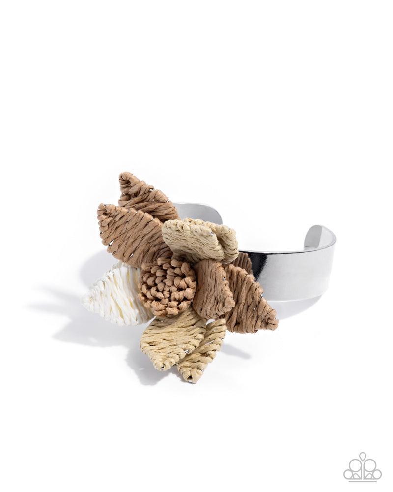 Petal Promotion Multi Brown & White Flower Cuff Bracelet - Paparazzi Accessories- lightbox - CarasShop.com - Paparazzi Jewelry by Cara Jewels