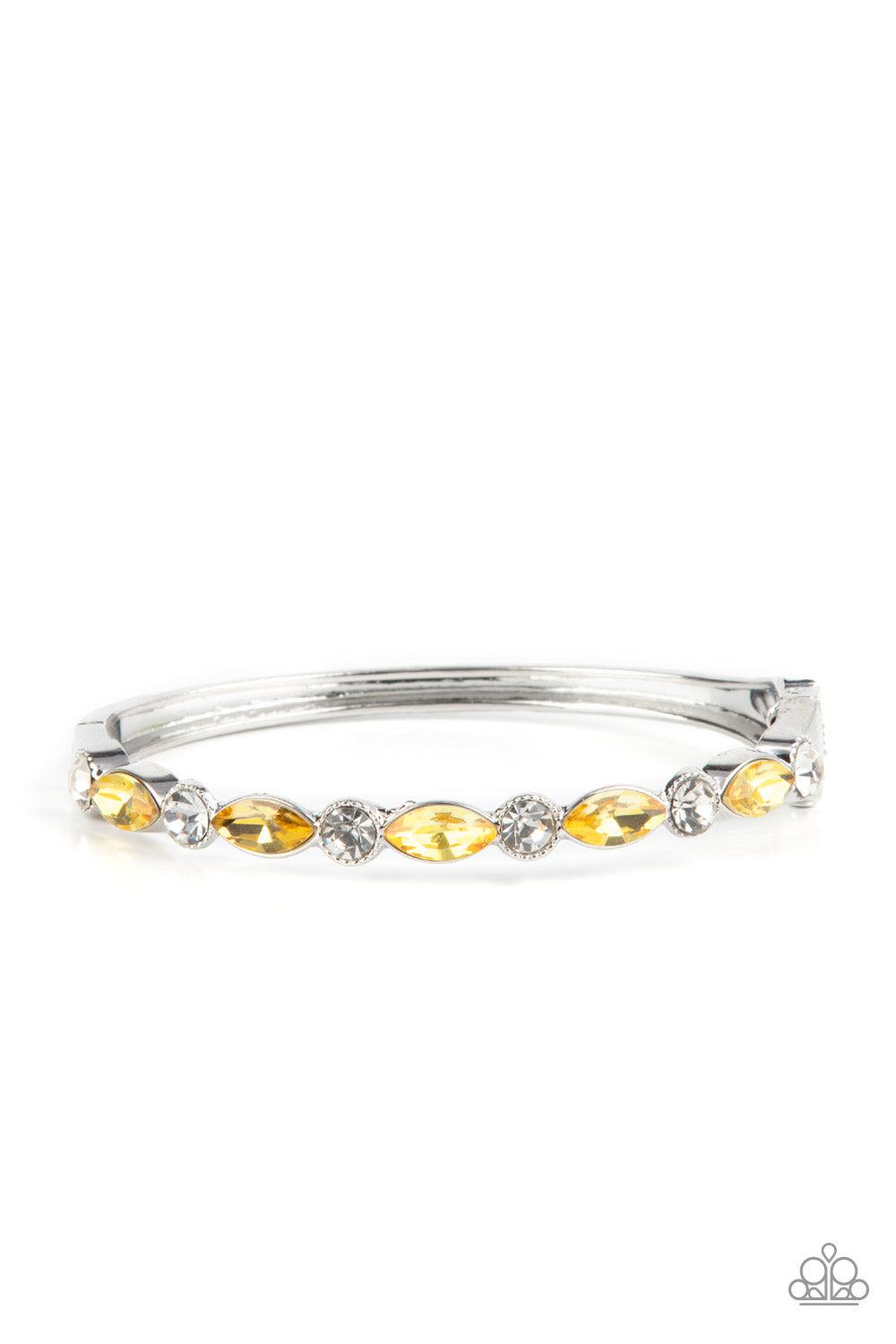 Petitely Powerhouse Yellow & White Rhinestone Bracelet - Paparazzi Accessories- lightbox - CarasShop.com - Paparazzi Jewelry by Cara Jewels