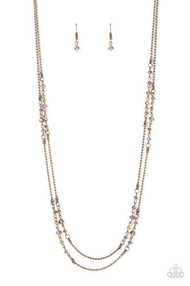 Petitely Prismatic Brass Necklace - Paparazzi Accessories- lightbox - CarasShop.com - Paparazzi Jewelry by Cara Jewels