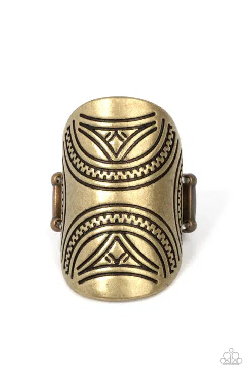 Pharaoh Party Brass Ring - Paparazzi Accessories- lightbox - CarasShop.com - Paparazzi Jewelry by Cara Jewels