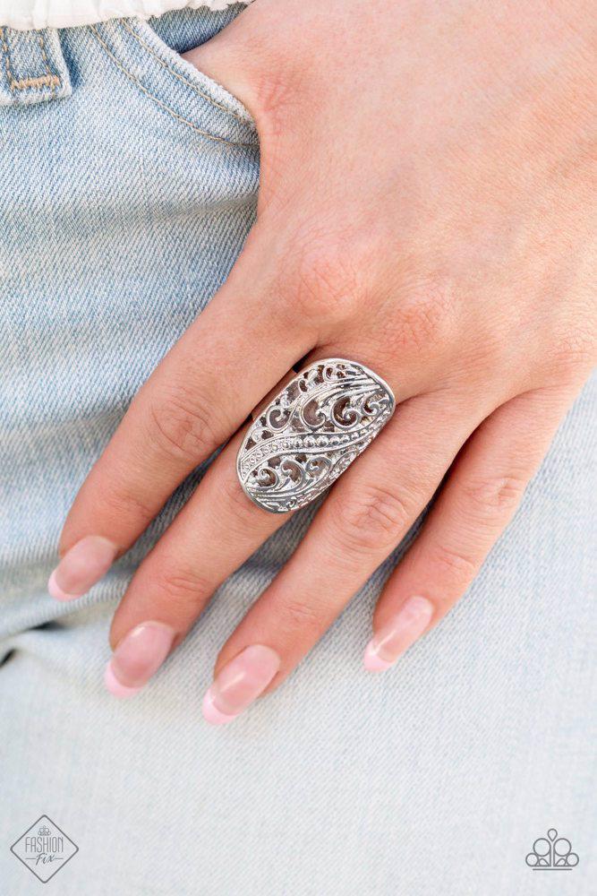 Pier Paradise Silver Ring - Paparazzi Accessories- on model - CarasShop.com - Paparazzi Jewelry by Cara Jewels