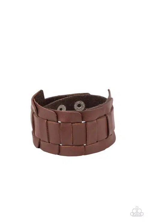 Plainly Plaited Brown Leather Urban Bracelet - Paparazzi Accessories- lightbox - CarasShop.com - Paparazzi Jewelry by Cara Jewels