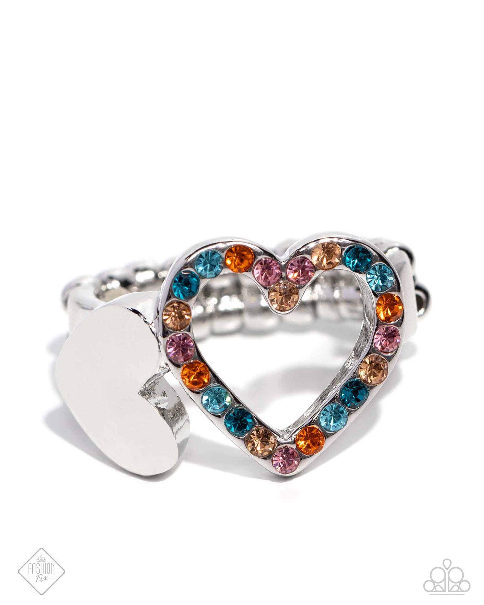Play a HEART Orange & Multi Rhinestone Ring - Paparazzi Accessories- lightbox - CarasShop.com - Paparazzi Jewelry by Cara Jewels